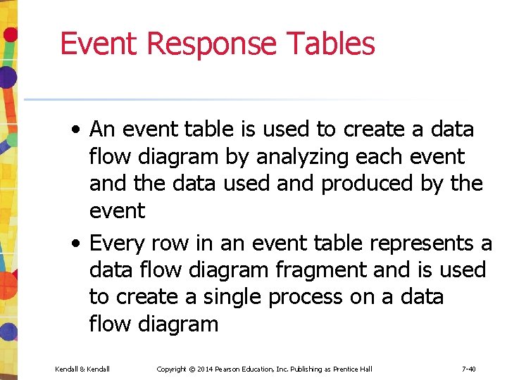Event Response Tables • An event table is used to create a data flow