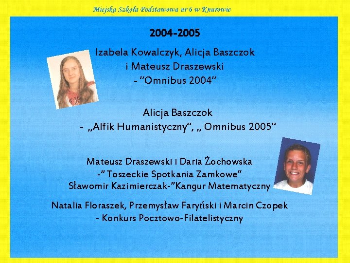 2004 -2005 Izabela Kowalczyk, Alicja Baszczok i Mateusz Draszewski - ”Omnibus 2004” Alicja Baszczok
