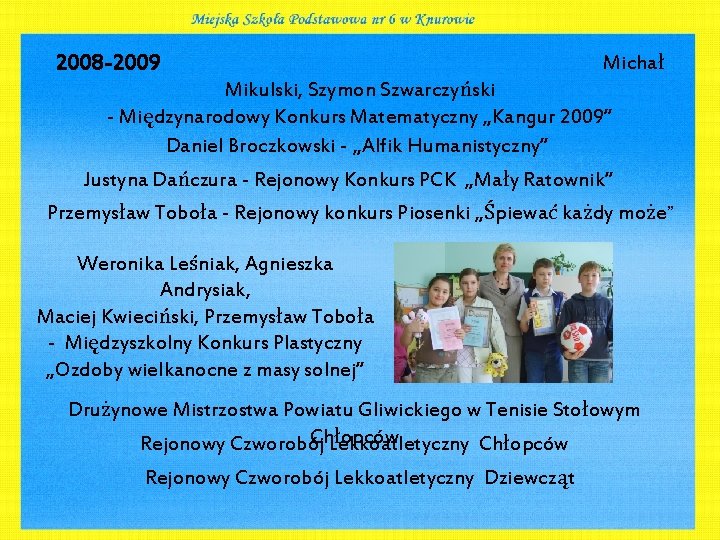 2008 -2009 Michał Mikulski, Szymon Szwarczyński - Międzynarodowy Konkurs Matematyczny „Kangur 2009” Daniel Broczkowski