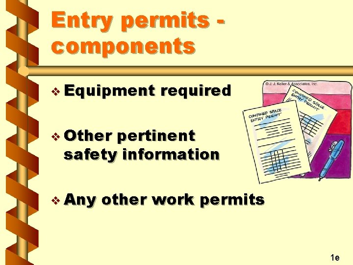 Entry permits components v Equipment required v Other pertinent safety information v Any other