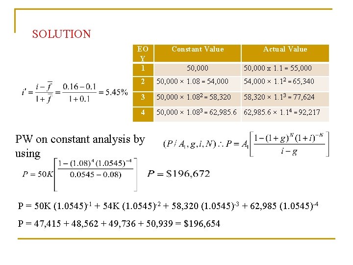 SOLUTION EO Y 1 Constant Value 50, 000 Actual Value 50, 000 x 1.