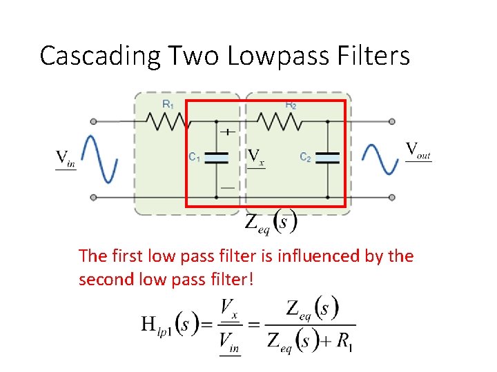 Cascading Two Lowpass Filters The first low pass filter is influenced by the second