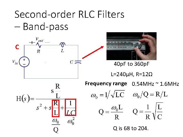 Second-order RLC Filters – Band-pass C 40 p. F to 360 p. F L=240μH,