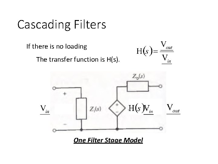 Cascading Filters If there is no loading The transfer function is H(s). One Filter