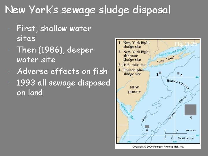 New York’s sewage sludge disposal First, shallow water sites Then (1986), deeper water site
