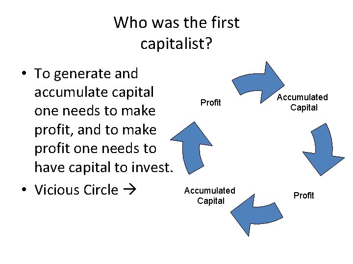 Who was the first capitalist? • To generate and accumulate capital one needs to