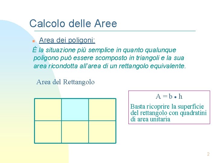 Calcolo delle Aree n Area dei poligoni: È la situazione più semplice in quanto