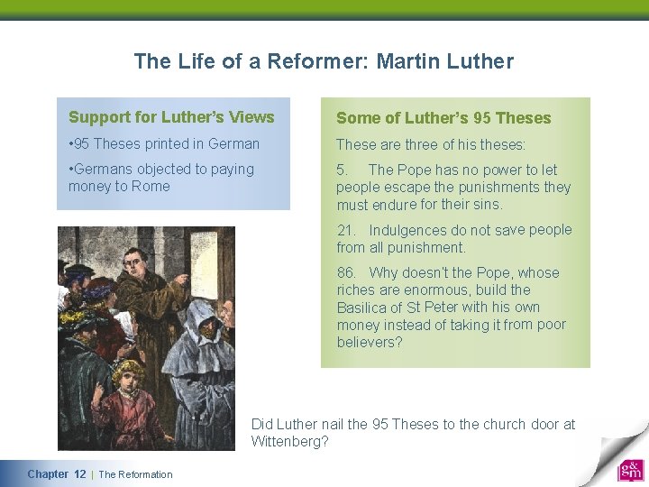 The Life of a Reformer: Martin Luther Support for Luther’s Views Some of Luther’s