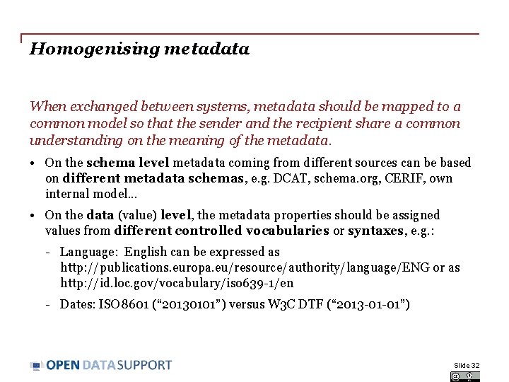 Homogenising metadata When exchanged between systems, metadata should be mapped to a common model