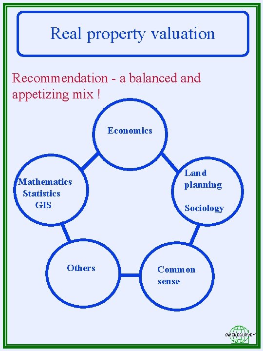Real property valuation Recommendation - a balanced and appetizing mix ! Economics Mathematics Statistics