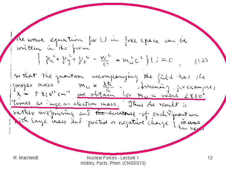 R. Machleidt Nuclear Forces - Lecture 1 History, Facts, Phen. (CNSSS 13) 12 