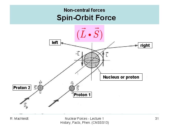 Non-central forces Spin-Orbit Force left right Nucleus or proton Proton 2 Proton 1 R.