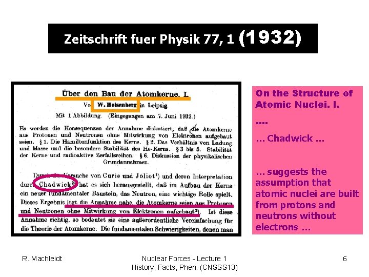 Zeitschrift fuer Physik 77, 1 (1932) On the Structure of Atomic Nuclei. I. ….