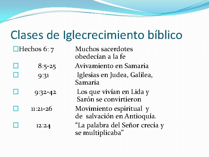 Clases de Iglecrecimiento bíblico �Hechos 6: 7 � � 8: 5 -25 9: 31