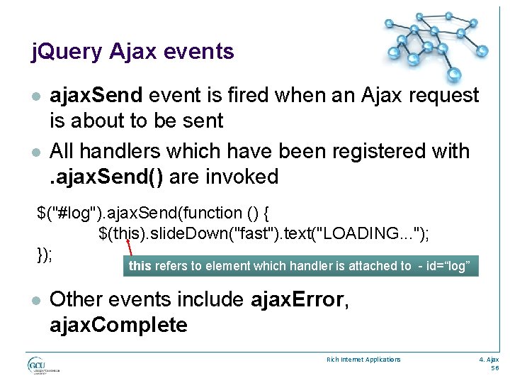 j. Query Ajax events l l ajax. Send event is fired when an Ajax