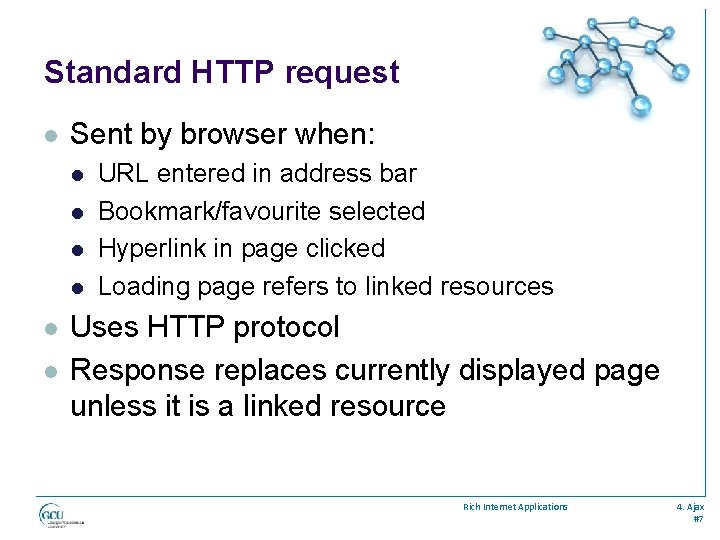 Standard HTTP request l Sent by browser when: l l l URL entered in