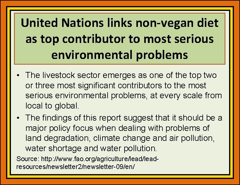 United Nations links non-vegan diet as top contributor to most serious environmental problems •