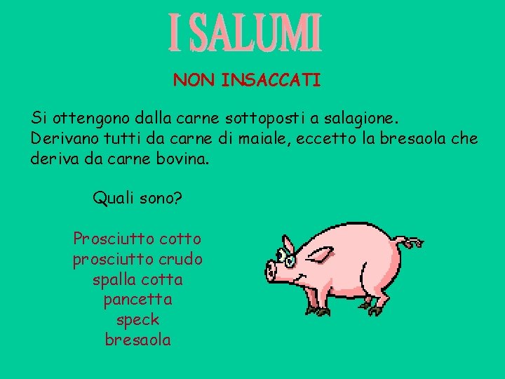 NON INSACCATI Si ottengono dalla carne sottoposti a salagione. Derivano tutti da carne di