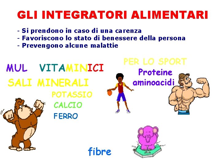GLI INTEGRATORI ALIMENTARI - Si prendono in caso di una carenza - Favoriscono lo GLI INTEGRATORI ALIMENTARI - Si prendono in caso di una carenza - Favoriscono lo