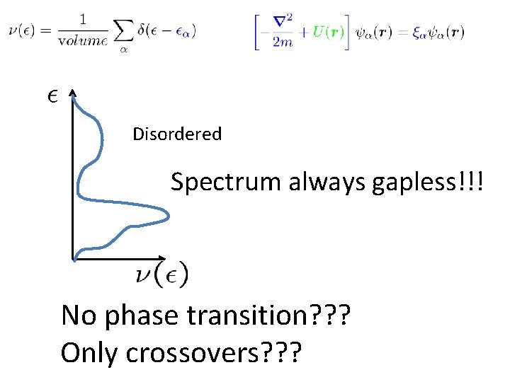 Disordered Spectrum always gapless!!! No phase transition? ? ? Only crossovers? ? ? 