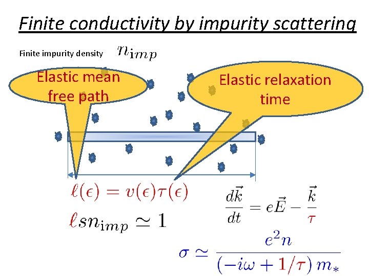 Finite conductivity by impurity scattering Finite impurity density Elastic mean free path Elastic relaxation