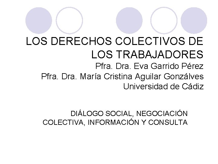LOS DERECHOS COLECTIVOS DE LOS TRABAJADORES Pfra. Dra. Eva Garrido Pérez Pfra. Dra. María