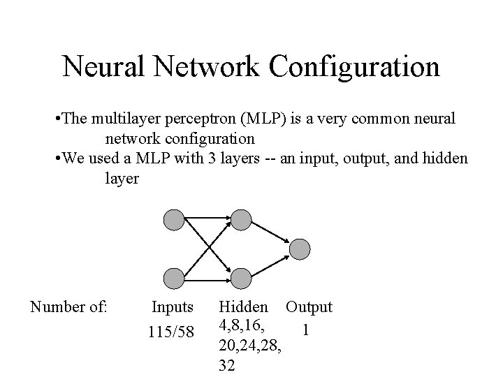 Neural Network Configuration • The multilayer perceptron (MLP) is a very common neural network