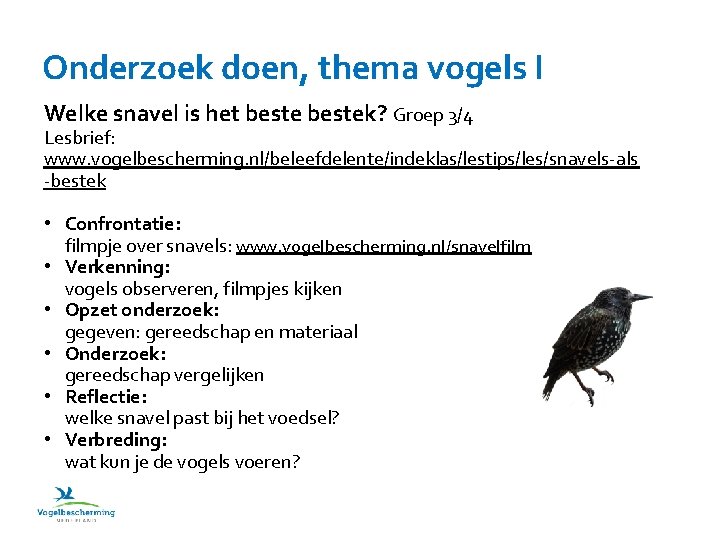 Onderzoek doen, thema vogels I Welke snavel is het bestek? Groep 3/4 Lesbrief: www.