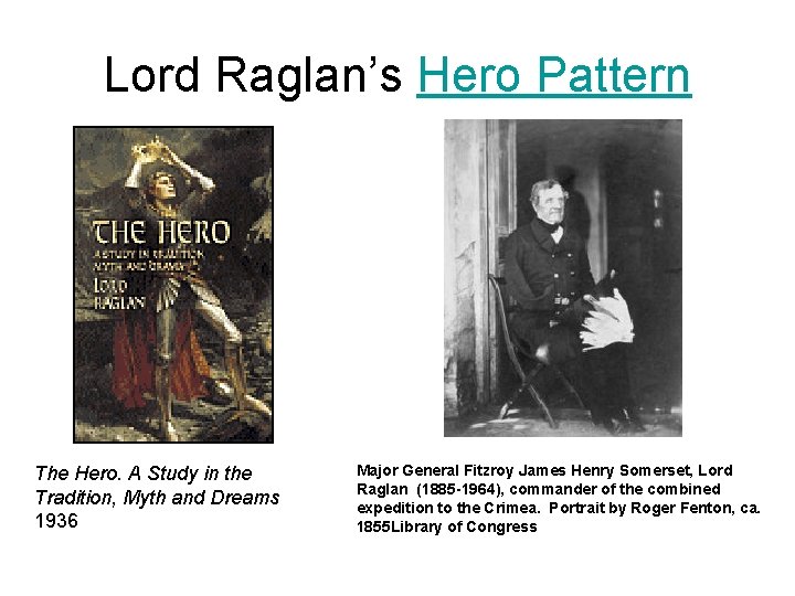 Lord Raglan’s Hero Pattern The Hero. A Study in the Tradition, Myth and Dreams