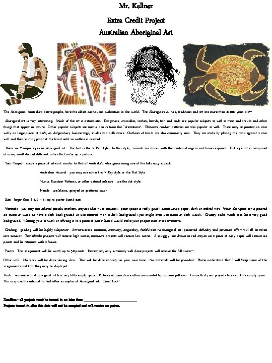 Mr. Kellner Extra Credit Project Australian Aboriginal Art The Aborigines, Australia’s native people, have