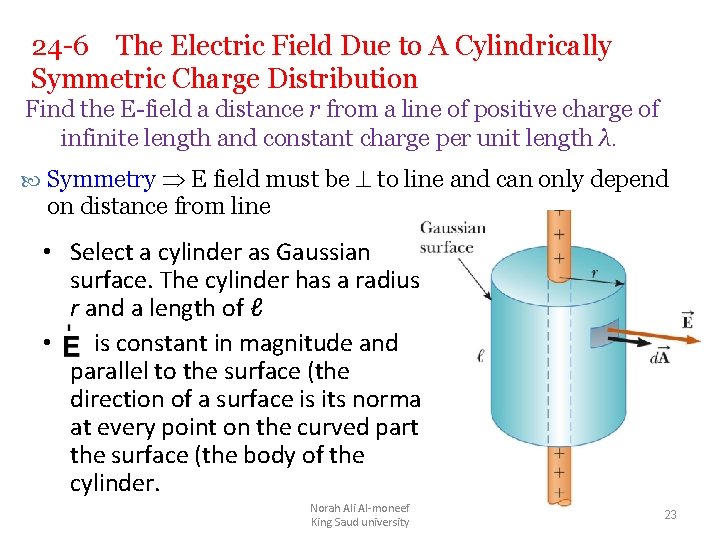 24 -6 The Electric Field Due to A Cylindrically Symmetric Charge Distribution Find the 24 -6 The Electric Field Due to A Cylindrically Symmetric Charge Distribution Find the