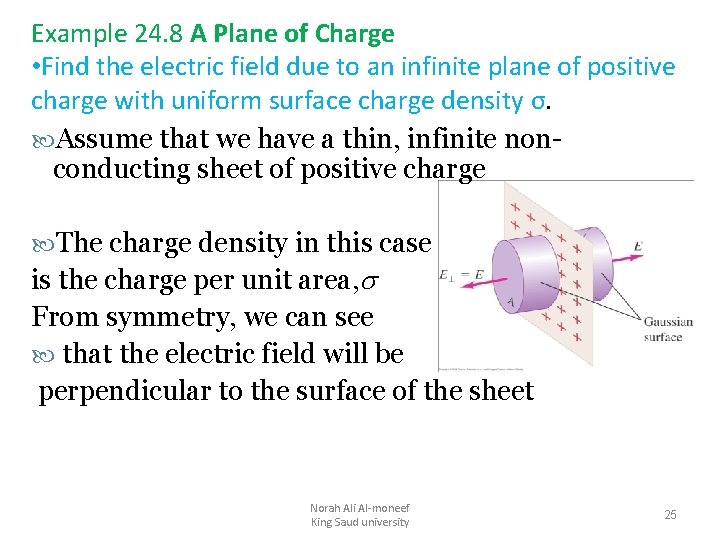 Example 24. 8 A Plane of Charge • Find the electric field due to