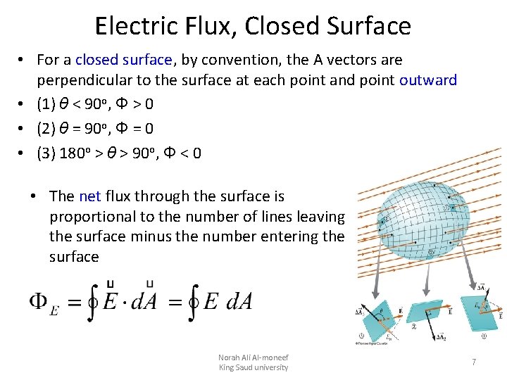 Electric Flux, Closed Surface • For a closed surface, by convention, the A vectors