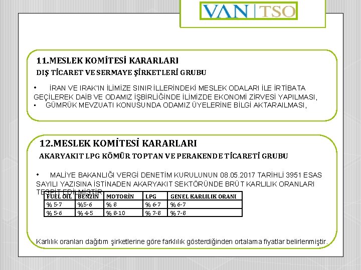 11. MESLEK KOMİTESİ KARARLARI DIŞ TİCARET VE SERMAYE ŞİRKETLERİ GRUBU • İRAN VE IRAK’IN