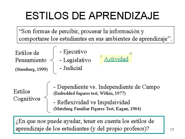 ESTILOS DE APRENDIZAJE “Son formas de percibir, procesar la información y comportarse los estudiantes