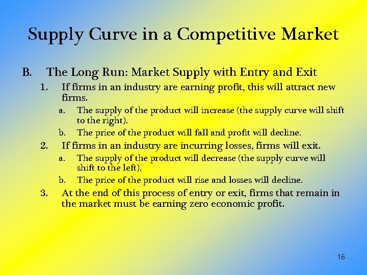 Supply Curve in a Competitive Market B. The Long Run: Market Supply with Entry
