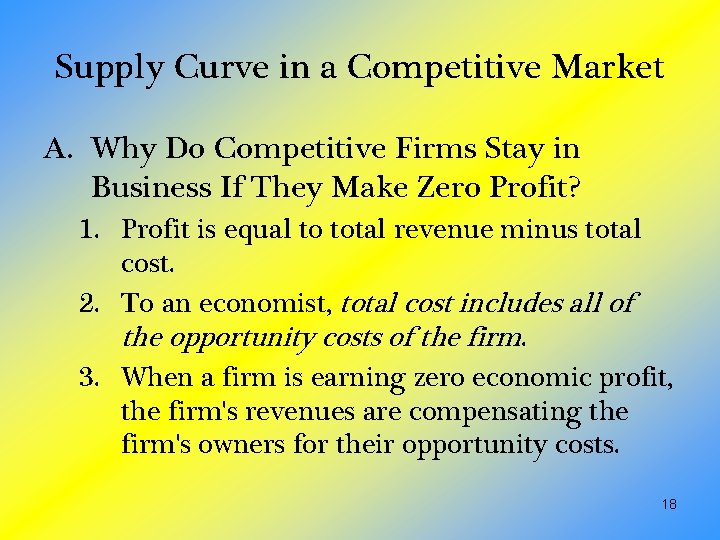Supply Curve in a Competitive Market A. Why Do Competitive Firms Stay in Business