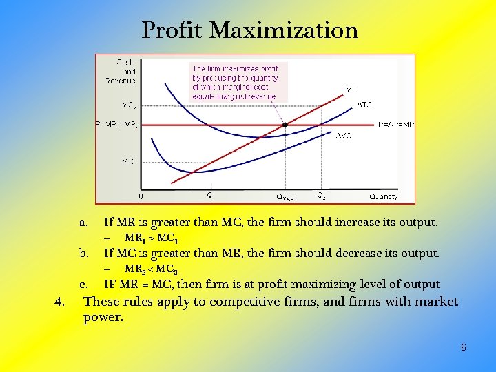 Profit Maximization a. If MR is greater than MC, the firm should increase its