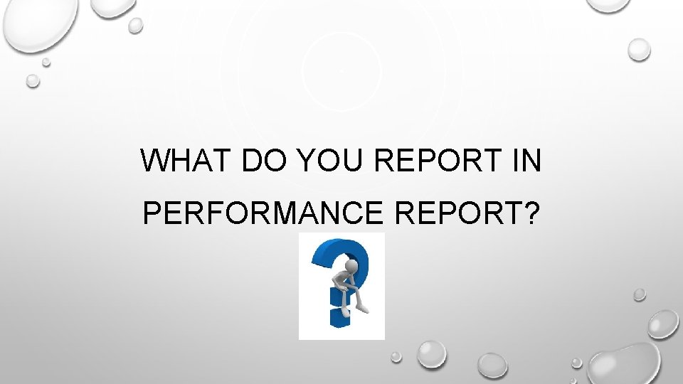 WHAT DO YOU REPORT IN PERFORMANCE REPORT? 