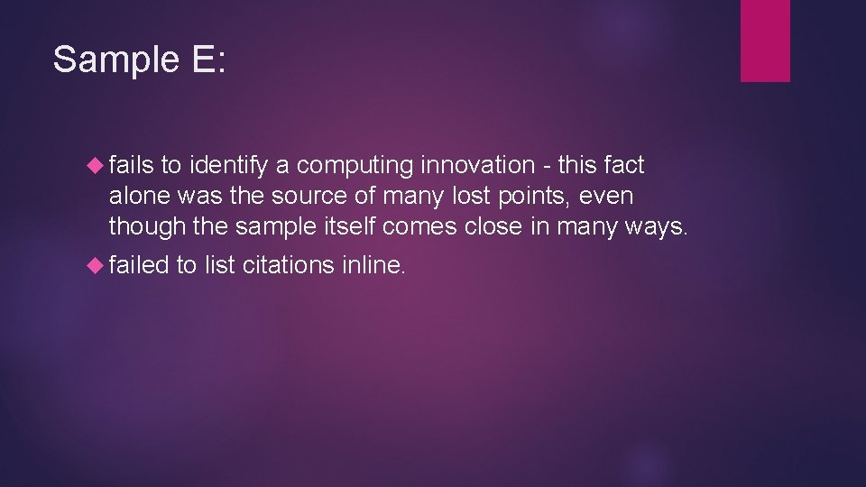 Sample E: fails to identify a computing innovation - this fact alone was the