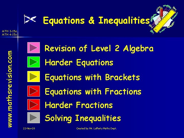 Equations & Inequalities www. mathsrevision. com MTH 3 -15 a MTH 4 -15 a