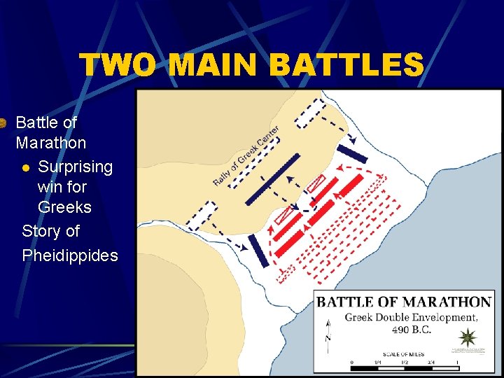 TWO MAIN BATTLES Battle of Marathon l Surprising win for Greeks Story of Pheidippides