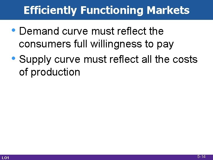 Efficiently Functioning Markets • Demand curve must reflect the • LO 1 consumers full