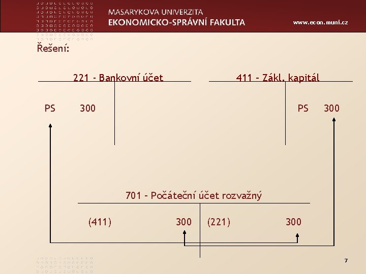 www. econ. muni. cz Řešení: 221 - Bankovní účet PS 411 – Zákl. kapitál