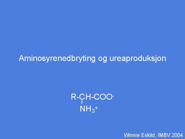 Aminosyrenedbryting og ureaproduksjon R-CH-COONH 3+ Winnie Eskild, IMBV 2004 