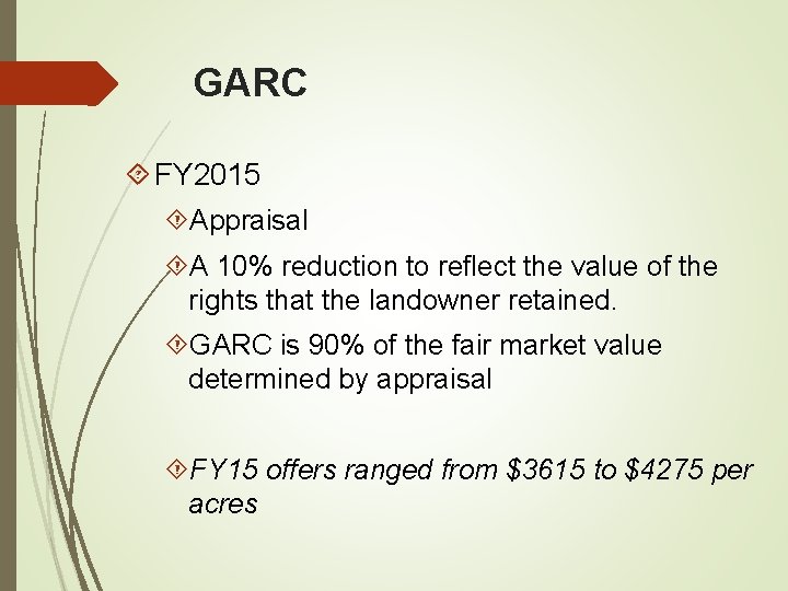 GARC FY 2015 Appraisal A 10% reduction to reflect the value of the rights