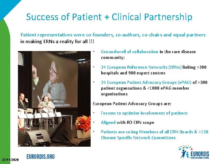 Success of Patient + Clinical Partnership Patient representatives were co-founders, co-authors, co-chairs and equal