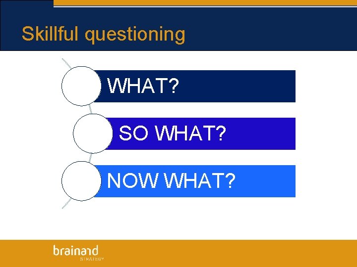 Skillful questioning WHAT? SO WHAT? NOW WHAT? 