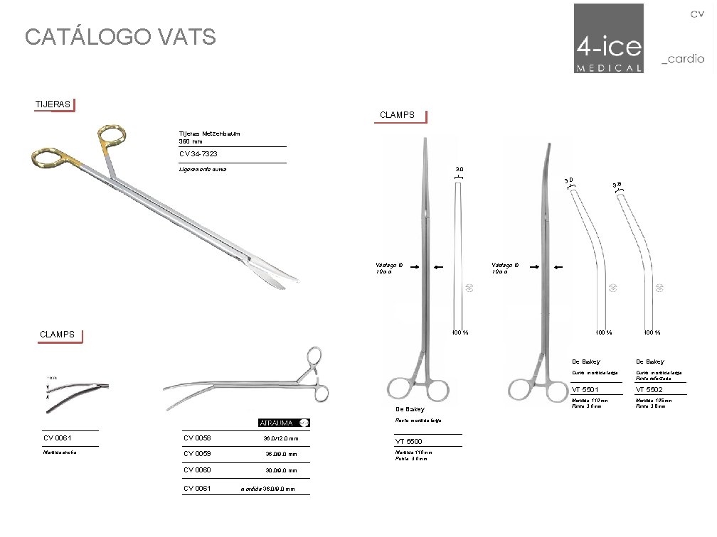 CATÁLOGO VATS TIJERAS CLAMPS Tijeras Metzenbaum 360 mm CV 34 -7323 Ligeramente curva 3,