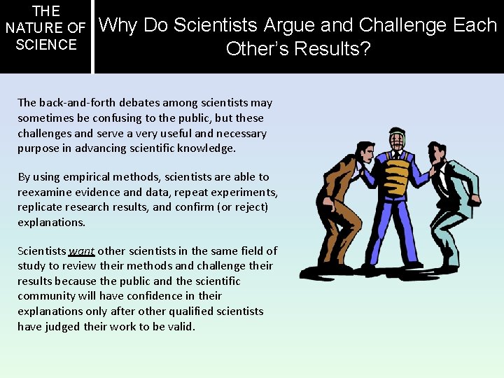 THE NATURE OF SCIENCE Why Do Scientists Argue and Challenge Each Other’s Results? The